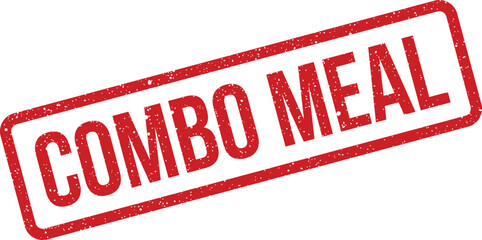 A vibrant red rectangular rubber stamp displaying the bold text COMBO MEAL with a gritty texture on a crisp white surface