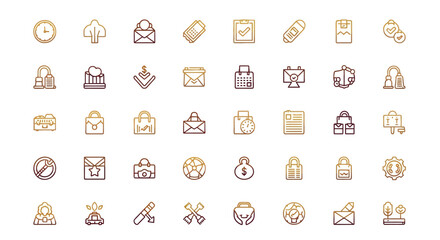 Obraz premium Modern linear icons for business and technology – communication, security, finance, time management