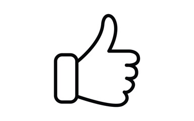 Thumbs up graphic icon in simple black outline style design