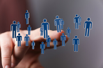 Concept of social network, teamwork and cooperation. Symbolic representation of people and human connections. I