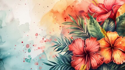seamless background with flowers and leaves