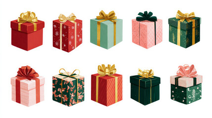 Isolate a vector set of various coloured Christmas gift boxes