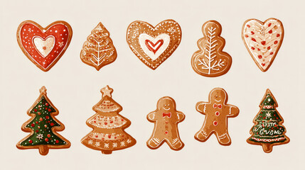 Christmas cookies in a vector set with gingerbread cookies in the