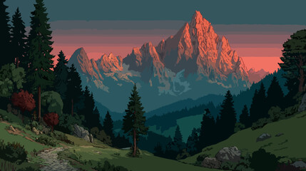 Forest with mountain illustration
