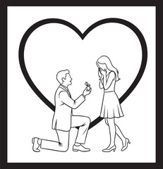 Outline icon vector illustration of marriage proposal with heart shape backdrop