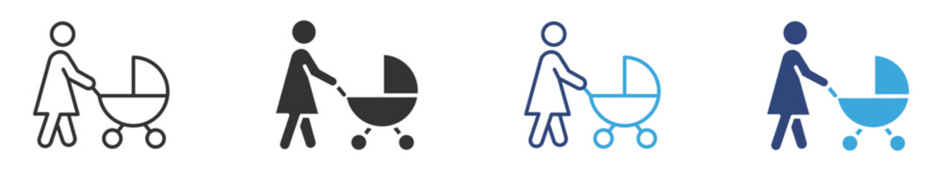 Woman with Baby Stroller icon set, motherhood icon, vector illustration .