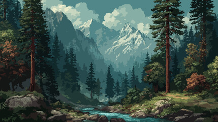 Forest with mountain illustration