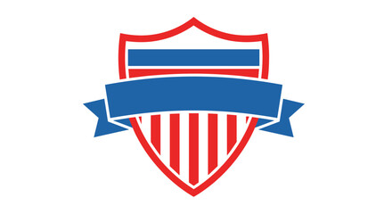 American shield with red and blue stripes and a blue banner for text.
