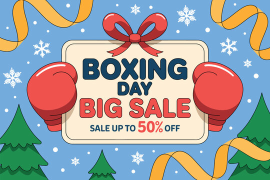 Boxing Day Big Sale event with discounts up to 50% off and festive holiday elements