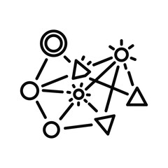 Abstract network connections illustration with various geometric shapes, symbolizing data flow and relational structures.