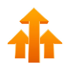 Three Orange Arrows Pointing Up isolated on a transparent background