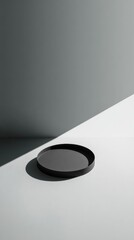 Minimalist Black Tray on a White Surface with Soft Shadows