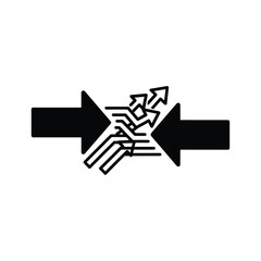 Converging arrows creating new upward diverging paths icon, representing impact, transformation, and innovation process