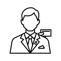 Professional business person in a suit and tie holding a payment or identification card, outline icon