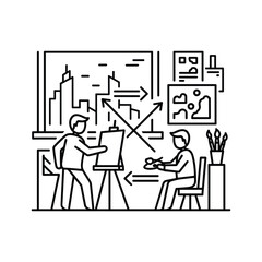 Creative professionals collaborating on an art project in studio