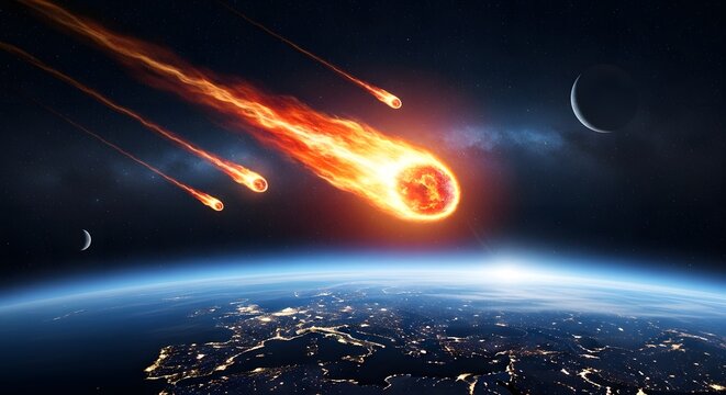 Fiery meteors streaking across earth s atmosphere