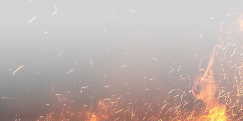 Bright flames burn intensely on a white background, forming twisting shapes with smooth gradients...