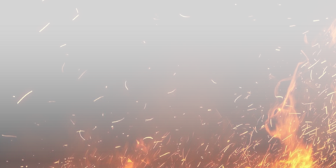 Bright flames burn intensely on a white background, forming twisting shapes with smooth gradients from red to yellow. Subtle heat distortion adds realism, making the PNG ideal for graphic overlays.