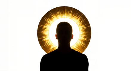 Intriguing silhouette with radiant halo, conveying mystery, enlightenment and spiritual awakening with powerful symbolic imagery