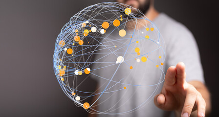 Abstract conceptual image of a global network connection, symbolizing concepts like the internet, communication, and connectivity. Th