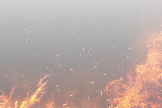 A vivid fire flame rises in layered curves on a transparent background, glowing with warm orange tones. Soft flickers move upward, creating a natural burning motion suitable for PNG use.