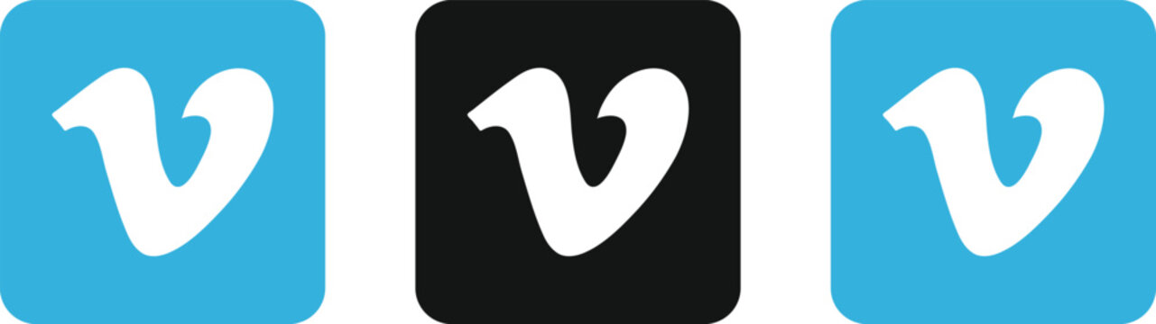 Vimeo Logo Icon Set. Video Hosting and Professional Streaming Symbols. Video Player and Media Content sign. Online Video Hosting Platform Icons collection
