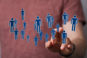 Concept of team and management shown with person icons. Communication, community, and leadership are vital for