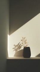 Elegant Vase Casting Shadow with Leaves in Soft Light