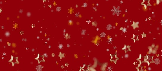 Christmas background with golden stars and snowflakes on a red background, perfect for festive designs and winter holiday projects. I