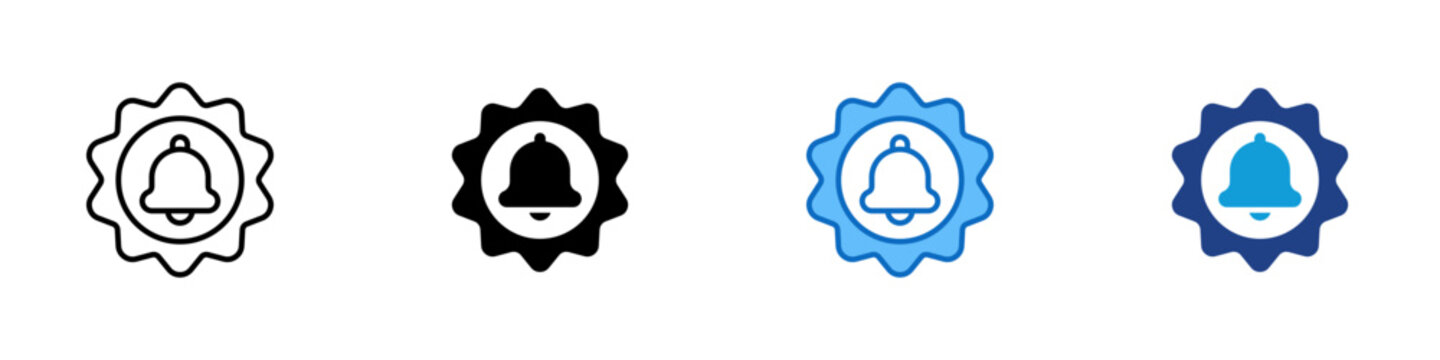 Subscription Based Product Multiple Style Icon Design Vector - badge shape with a central bell icon representing recurring notifications, ongoing access, and subscription based services