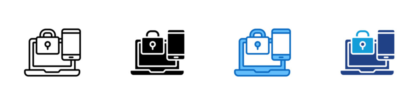 Two Factor Auth Multiple Style Icon Design Vector - laptop with a padlock icon and a smartphone, illustrating multi step verification using two factor authentication for enhanced login security