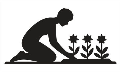 "Gardener Planting Young Tree Silhouette – Gardening Worker Vector Art"