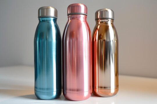 Colorful reusable water bottles promoting hydration and eco conscious lifestyle