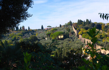 Hills and Ancient City Walls of Florence, Italy