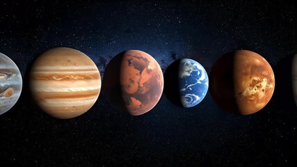 Detailed Pixel Art Illustration of Six Unique Planets Aligned Against a Deep Blue Starry Galaxy Background Science Fiction Space Scene With High Detail - Powered by Adobe