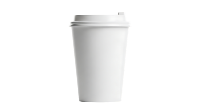 A plain white disposable coffee cup with a lid, isolated on transparent background - Powered by Adobe