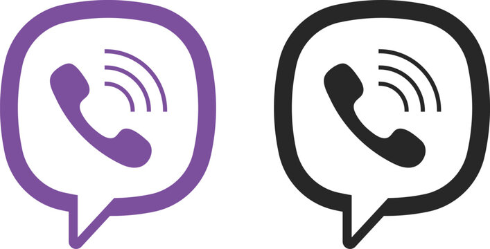 Viber Logo Icon Set. Messaging App and VoIP Call Symbols. Social Connectivity and Purple Phone icons collection.