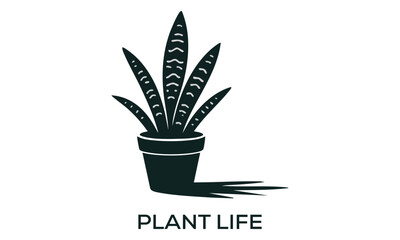 "Minimal Potted Plant with Green Leaves – Indoor Houseplant Vector Art"