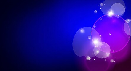 A blue background with purple circles and a white star