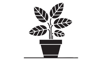 "Minimal Potted Plant with Green Leaves – Indoor Houseplant Vector Art"