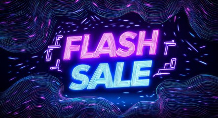 A neon sign that says "Flash Sale" in blue and purple
