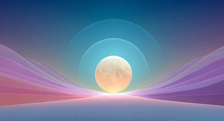 A large moon is in the sky above a purple and blue landscape