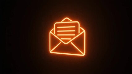Animate an orange neon open envelope with a letter inside on a dark background - Powered by Adobe