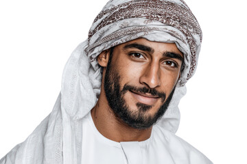 Arab Man Portrait: An attractive Arabian man, adorned in traditional cultural attire, exudes confidence and charm. The portrait captures the essence of Arabian culture.