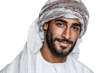 Arab Man Portrait: An attractive Arabian man, adorned in traditional cultural attire, exudes confidence and charm. The portrait captures the essence of Arabian culture.
