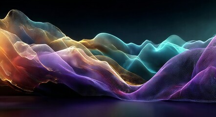 A colorful, abstract image of mountains with a blue