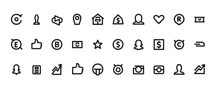Collection of 50 social media and business outline icons, isolated on white background - Powered by Adobe