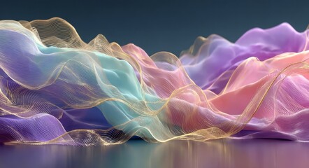 A colorful, flowing piece of fabric with gold accents