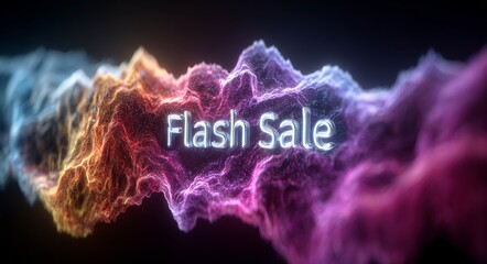 A colorful, glowing wave with the words "Flash Sale" written in neon letters