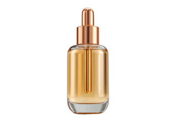 Golden Essence: Capturing the opulence of skincare, this sleek glass bottle, topped with a delicate dropper, contains a radiant, amber-toned liquid. A symbol of beauty and luxury.